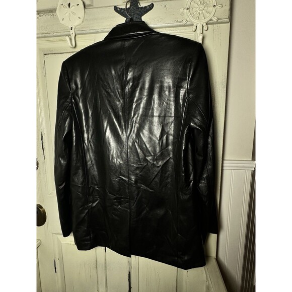 ZARA Faux Leather Blazer Jacket Black One Button Women’s Size S - Picture 6 of 7